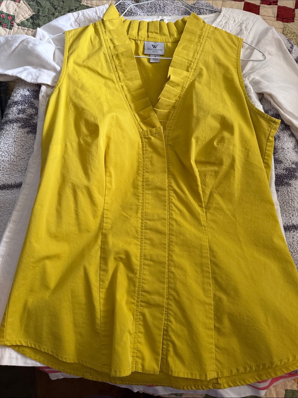 Worthington Bright Yellow Pleated V-Neck Sleeveless Blouse